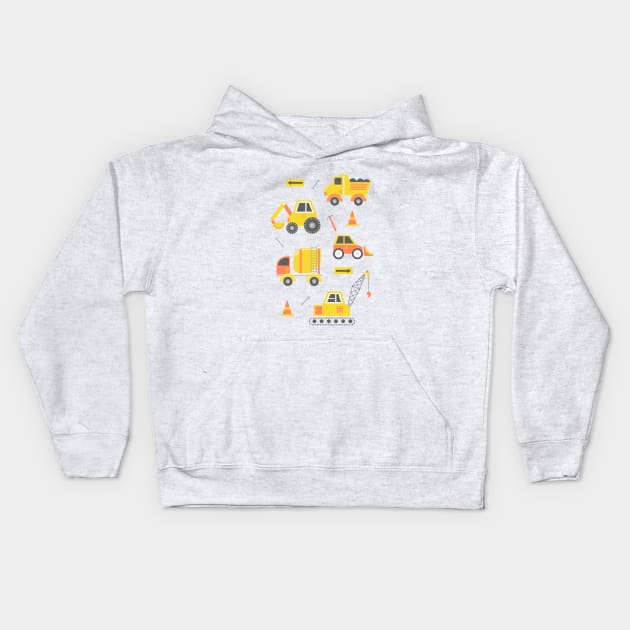 Construction Trucks on Aqua Kids Hoodie by latheandquill